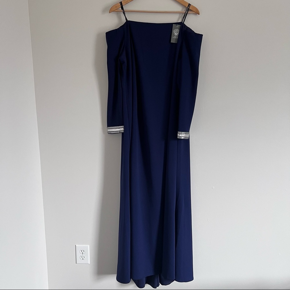 Vince Camuto Navy Off Shoulder Formal Gown